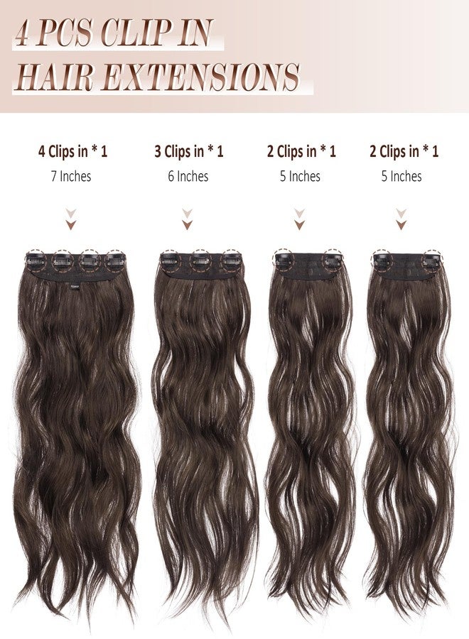 فيشبن وصلات شعر بمشابك من فيشفين - 4 قطع من وصلات الشعر الطويلة والمموجة والكثيفة، وصلات شعر صناعية تغطي الرأس بالكامل للنساء، لون بني داكن ممزوج ببني الشوكولاتة، طول 20 بوصة - Image 2